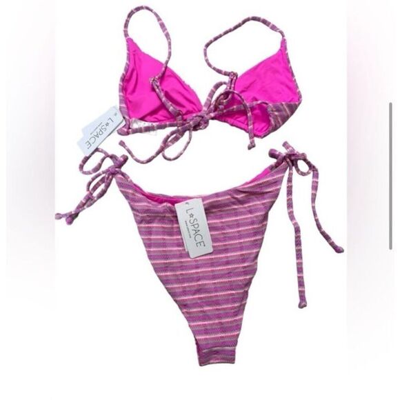 L*Space Electric Pique Stripe Brittany/Lennox Bikini L - Picture 4 of 8
